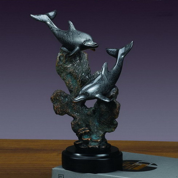 Two Dolphins Sculpture by Coral Classical Artwork Bronze Sculpted